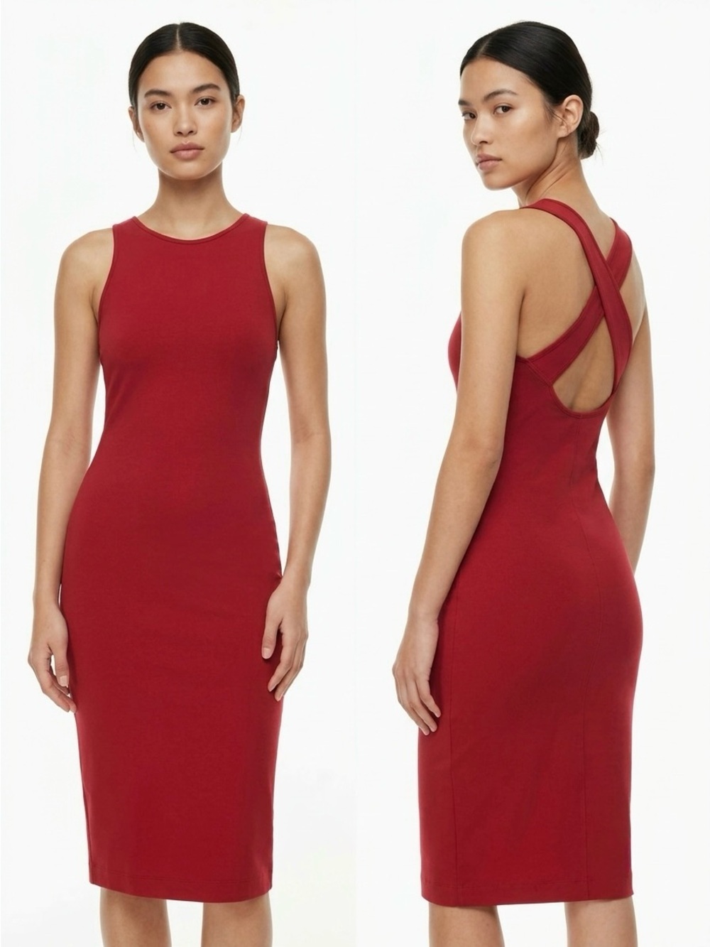Aritzia Babaton Tank Criss Cross Back Midi Dress Fitted Stretch Red Minimalist